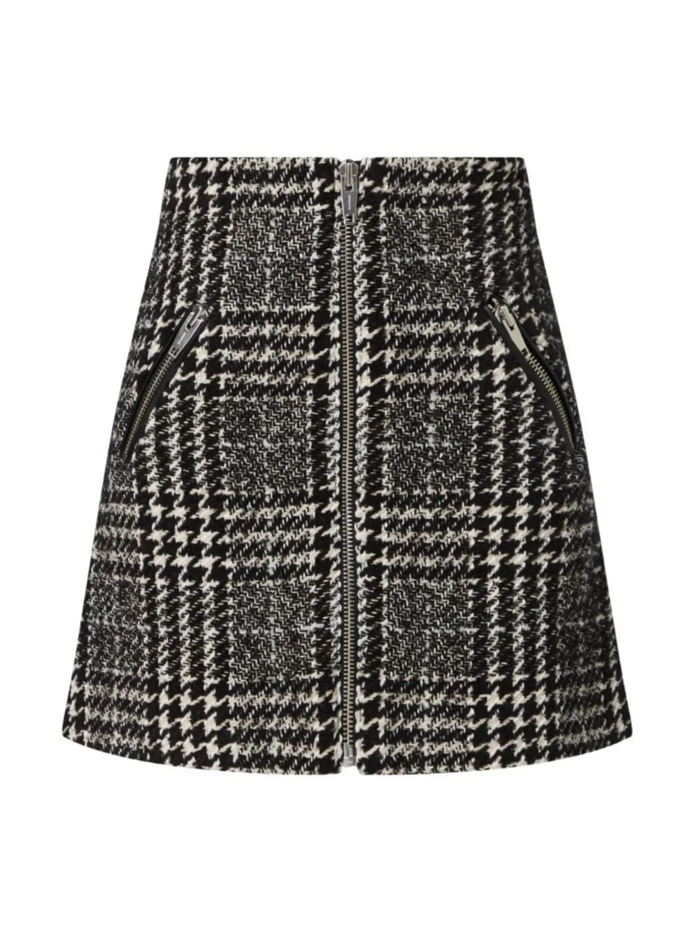The Kooples Paris Black Tweed Mini Skirt A Line Zip Front Black 4